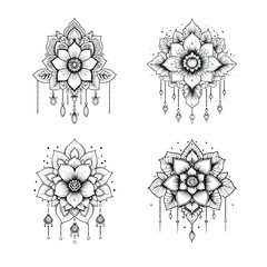 Floral Mandala Pattern for Henna Art. Ethnic Indian Decoration. Hand-Drawn Outline Design