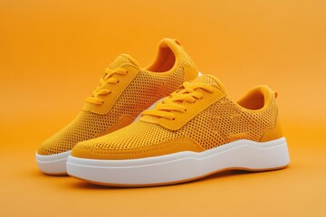 Bright yellow sneakers on orange background (1)