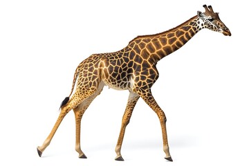Naklejka premium Giraffe Walking for African Savanna, White Background.