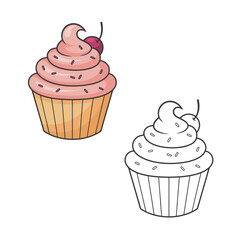 cupcake drawing. Simple design. You can change color you want. Vector illustration