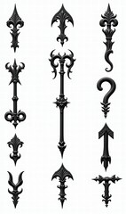 A collection of ornate black design elements featuring gothic shapes, perfect for enhancing invitations, branding, or decorative projects.