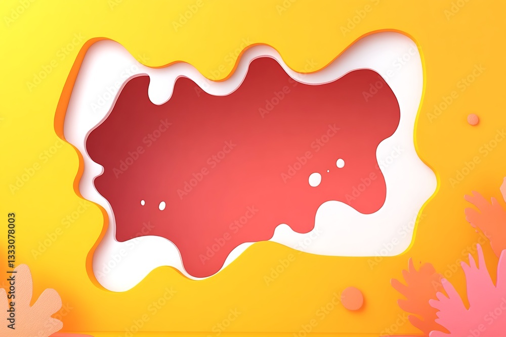 Poster abstract playful color layered composition with a central cutout shape