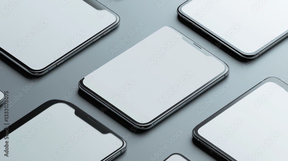 Poster smartphone mockups. realistic 3d mobile phone device template with blank screen. cellphone in front,
