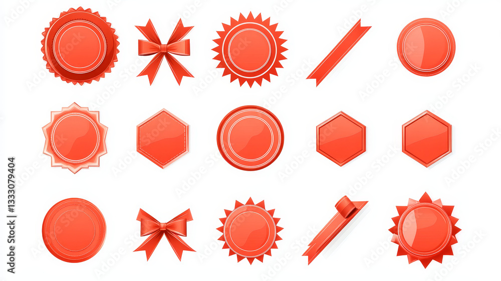 Poster flat ribbon banner badge, banners, badging frames with ribbons. shapes of different geometric shapes