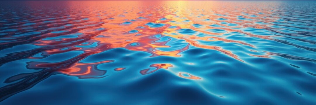 Captivating water surface reflecting vivid colors at sunset, perfect for projects in travel, nature, wellness, or creative designs.