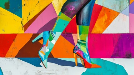 Colorful patterned high heel boots art backdrop