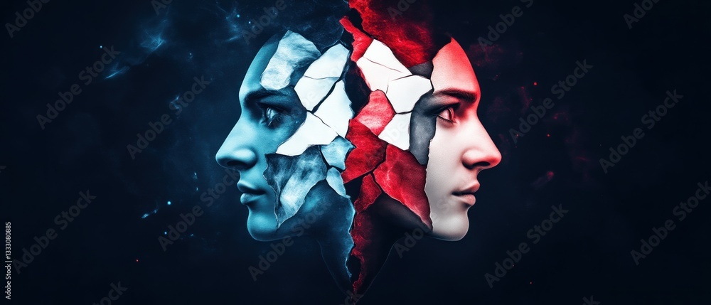 Aufkleber conflict and unity duality of self abstract art digital design dark atmosphere side view identity ex
