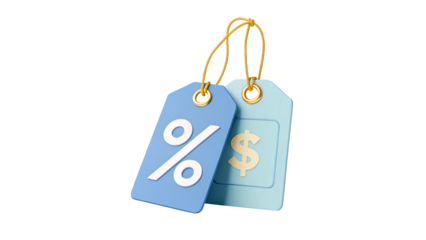 Discount Price Tags Sale Offer Promotion Blue Pastel Dollar Percent 3d icon retail render symbol    