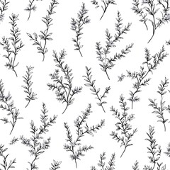 Monochrome Floral Branch Seamless Pattern.