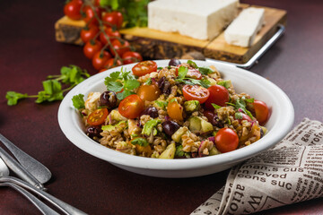 Homemade Healthy Farro Tomato Salad with Herbs and Feta
