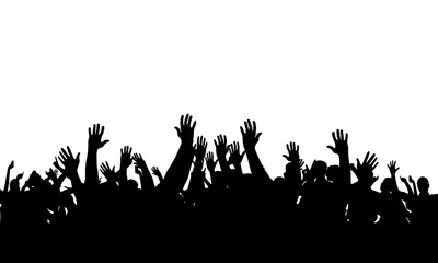 Silhouettes of cheerful people having fun celebrating. Crowd of people having fun at a party on a holiday on a white background. Crowd of applause at the concert.