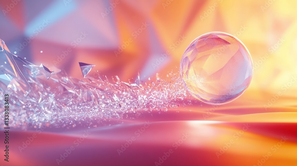 Poster crystal ball shatter trail abstract rendering of a clear crystal ball leaving a shattered trail acro