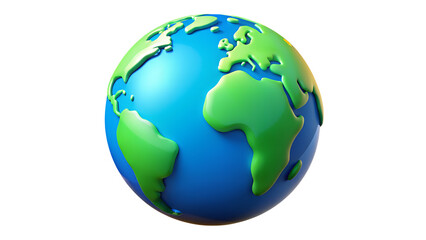 Fototapeta premium Cartoon Earth Globe 3D Model Green Blue Planet Map Icon Land World Shiny Render Design Nature Global