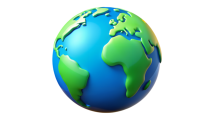 Cartoon Earth Globe 3D Model Green Blue Planet Map Icon Land World Shiny Render Design Nature Global
