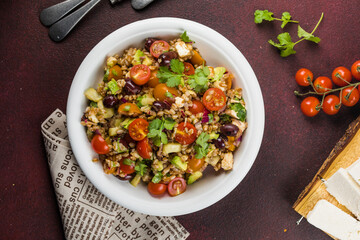 Homemade Healthy Farro Tomato Salad with Herbs and Feta