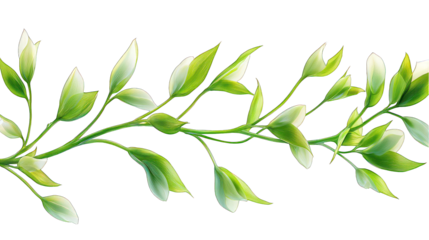 Branch with glossy, green leaves isolated on black. Elegant decorative design