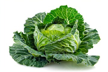 Obraz premium Fresh cabbage on white surface. Artificial intelligence image