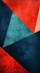Geometric abstraction red blue teal textured surface