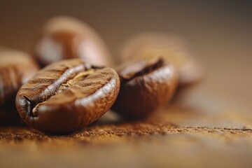 Close-up of roasted coffee beans with rich texture. Artificial intelligence image