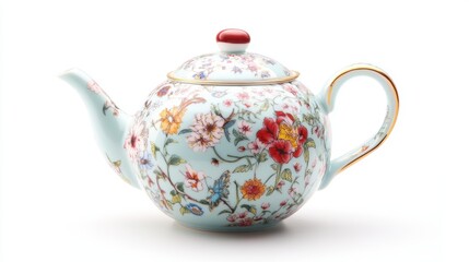 A floral-designed teapot showcases intricate patterns and beautiful colors.