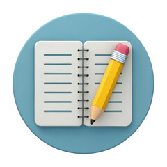 3D Render of Spiral Notebook and Pencil Icon, Education and NoteTaking App Design Element