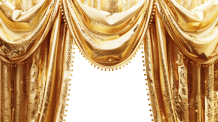 Gold curtain with a shimmering effect isolated on a white background