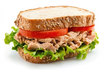 A tuna sandwich, photographed against a white background.