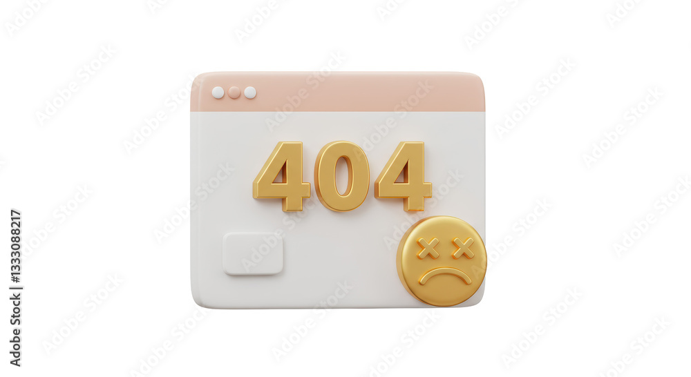 Poster isolated 3d error 404 page with sad emoji for website troubleshooting