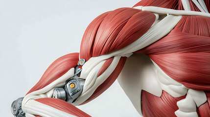 A robotic exoskeleton powered by biotech muscle fibers, enabling enhanced human mobility