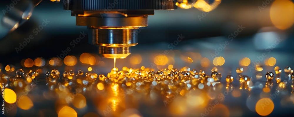 Poster close-up of a precision laser cutting machine in action, showcasing intricate details and sparkling 