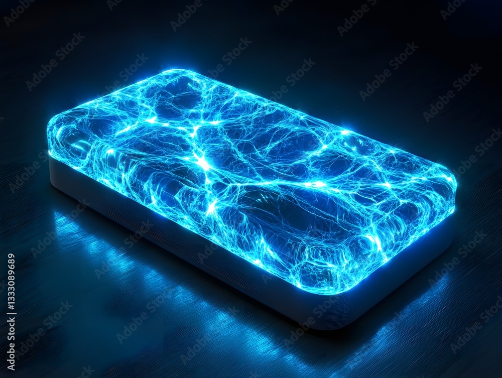 Poster futuristic glowing surface displaying electric patterns, ideal for modern design and tech themes.