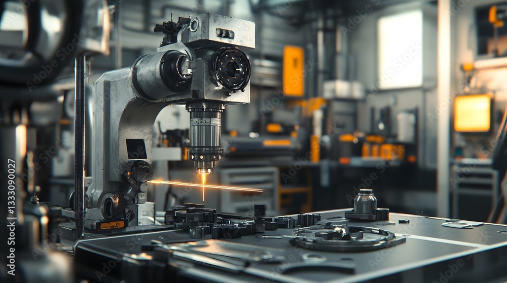 Aufkleber high-tech machinery in a modern factory environment focusing on precision engineering and manufactur