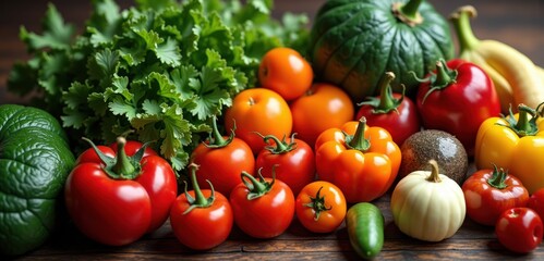 Fresh, vibrant assortment of vegetables and fruits, perfect for health, wellness, and culinary projects, highlighting farm-to-table concepts and organic living.