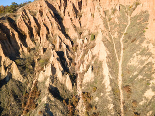 Sunset view of rock formation Stob pyramids,  Bulgaria