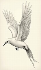 Elegant illustration of a bird in flight, showcasing intricate wing details and grace. Perfect for nature-themed projects, art prints, or educational materials.