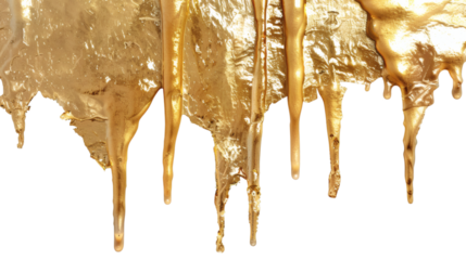 Gold dripping with melted-like effects on a white background isolated