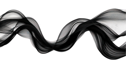 Dark, flowing ribbon of material, elegant curves against a black background