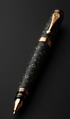 Elegant black pen with intricate floral design and gold accents, ideal for luxury branding, stationery design, or corporate gifts.