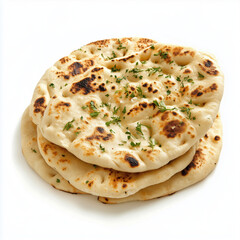 Naan Bread Stacked Isolated on White Background