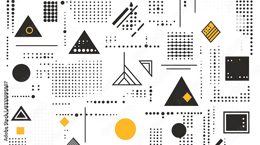 Poster abstract geometric shapes and patterns arranged with a white background