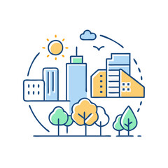 Green city icon, symbolizing eco-friendly urbanism, sustainable development, and a clean environment