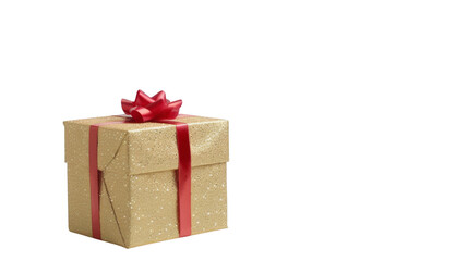 Obraz premium Merry christmas Gold gift box with red ribbon isolated on white background