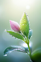 朝露の水滴が輝くピンクの花のクローズアップ