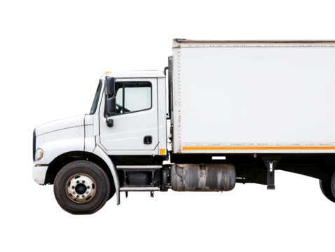 Delivery truck transporting goods urban setting side view commercial vehicle logistics efficiency