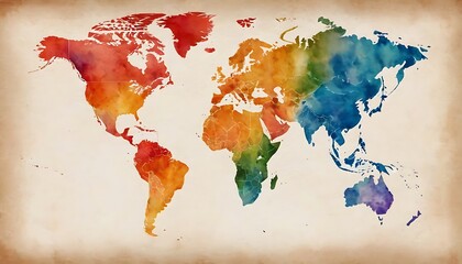 Watercolor style, world map, colorful, Asia-centered map. World map in watercolor style. Earth globe in watercolor style. Colorful world map consisting of triangles.cartography, creativity, global,613