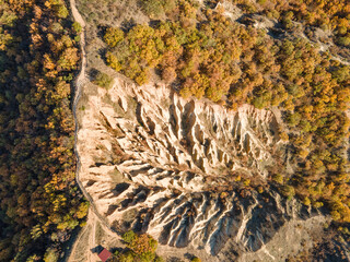Sunset view of rock formation Stob pyramids,  Bulgaria