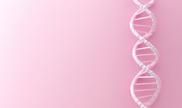 Pink DNA helix on pastel background, scientific research concept