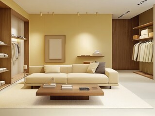 Fototapeta premium Interior of a modern living space with a sofa and wardrobe