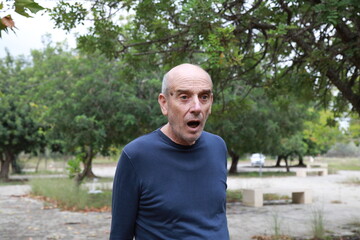 Shocked Elderly Man Loses Orientation And Forgets Everything In Nature