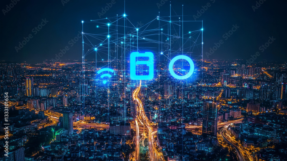 Poster mobile 5g network landing page. communication system, cellular connection and fast internet for smar